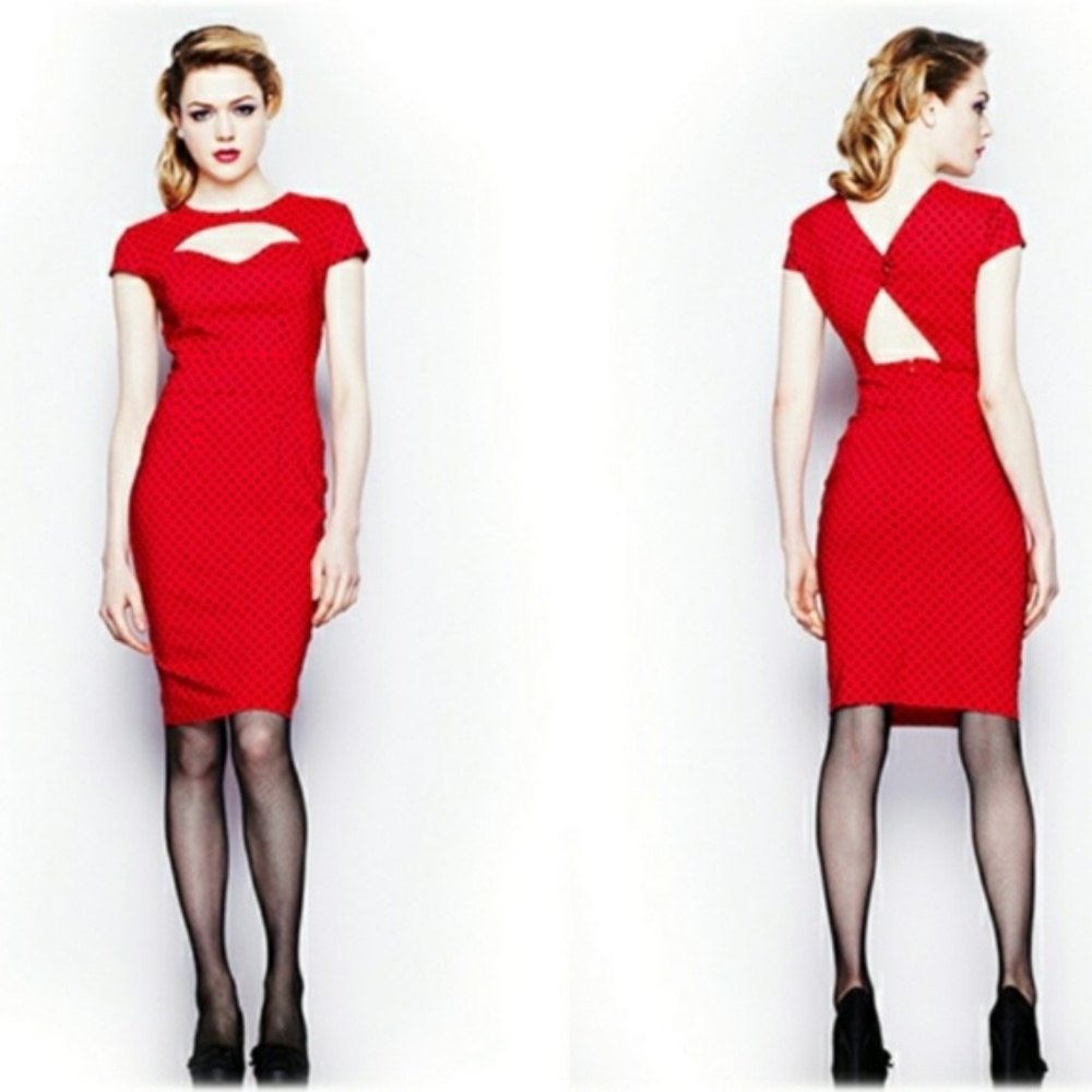 Hell Bunny Vixen Retro red polka dot bodycon dress